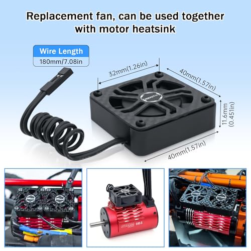 2 Pack Surpass Hobby 40mm RC Cooling Fans,16000 High RPM RC Car Motor Fan for 1/8 1/10 RC Car Truck Truggy (Without Motor Heatsink) - style: 2Pack 40mm fan-black