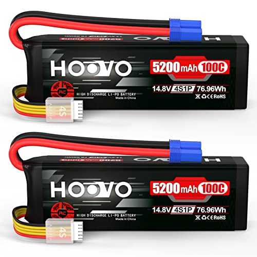 HOOVO 14.8V 100C 5200mAh 4S Lipo Battery with EC5 Connector SoftCase 2 Pack | for RC Car Truck Truggy Buggy Tank RC Airplane Helicopter Boat Car Racing