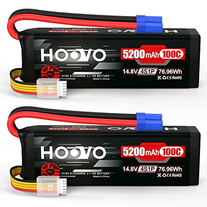 HOOVO 14.8V 100C 5200mAh 4S Lipo Battery with EC5 Connector SoftCase 2 Pack | for RC Car Truck Truggy Buggy Tank RC Airplane Helicopter Boat Car Racing