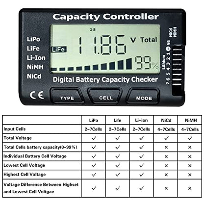 lipo Battery Checker Battery Tester Controller Tester | Voltage Tester for LiPo/Life/Li-ion/NiCd/NiMH Digital Battery Capacity Checker