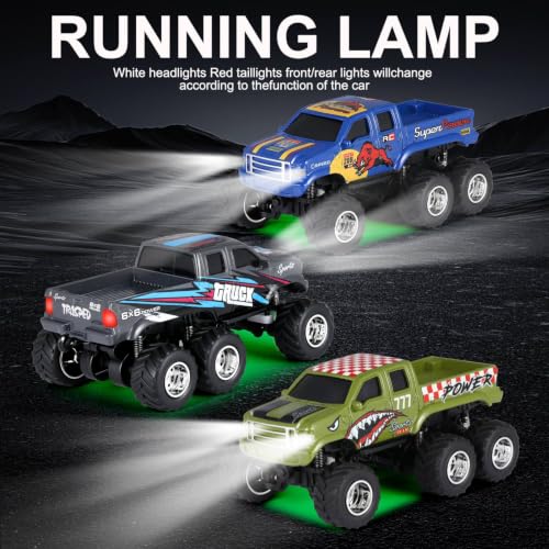 Mini Rc Truck, 1:64 Scale Monster Truck Remote Control Car with Lights, 2.4Ghz Remote Control, Mini Alloy Monster Truck Rc, Speed/Steering Adjustable (Blue) - color: Blue