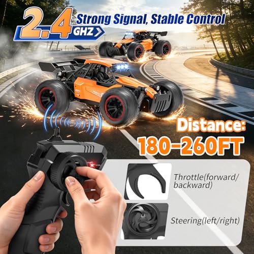 Jiakora RC Monster Truck with Sturdy Metal Body, High Speed Off-Road RC Crawler with Bright LED Headlights, All-Terrain Racing RC Car Toys, Christmas Birthday Gifts for 6-12 Year Old Boys Girls Kids - color: Orange