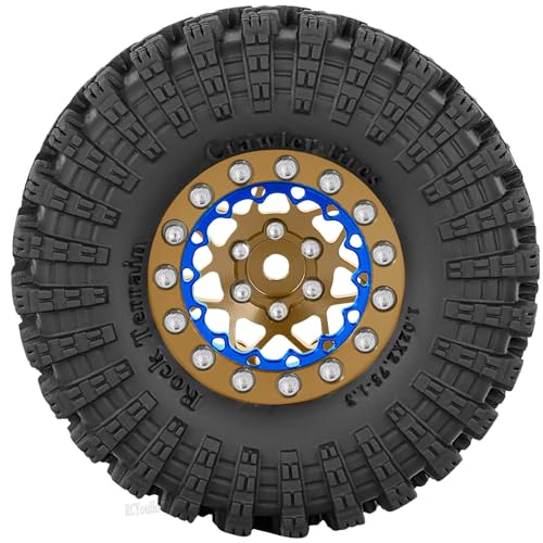 RC 1.3" Beadlock Wheel Tires Set/RC Wheels and Rim for 1/18 1/24 Trx4m SCX24 FCX24 RC Crawler Car,Aluminum 1.3 Wheel Rim Soft Rubber Tires w/Wheels Ring,Brown - color: Brown- (Wheel Tires)
