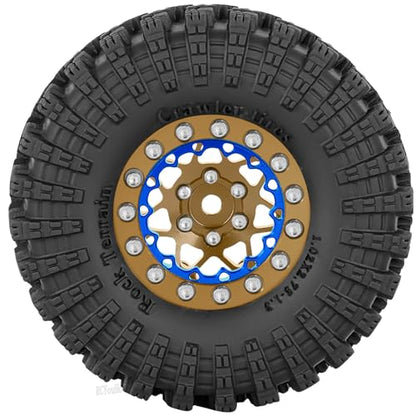 RC 1.3" Beadlock Wheel Tires Set/RC Wheels and Rim for 1/18 1/24 Trx4m SCX24 FCX24 RC Crawler Car,Aluminum 1.3 Wheel Rim Soft Rubber Tires w/Wheels Ring,Brown - color: Brown- (Wheel Tires)