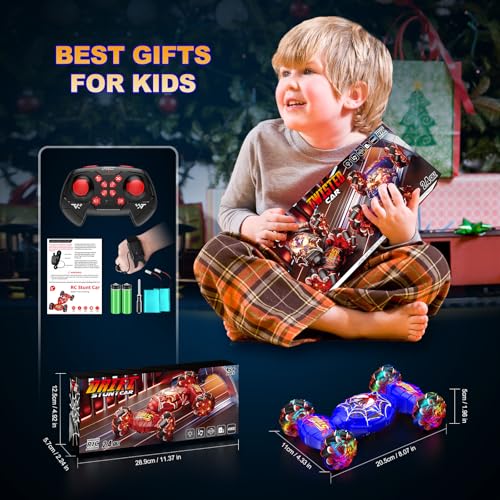 Remote Control Car, 4WD Transform Off-Road Gesture Sensing RC Stunt Car | 2.4GHz Hand Controlled Twist Car with Lights & Music, 360° Rotation, Birthday Gift Ideas for Kids Ages 6 7 8 9 10 11 12 - color: Blue
