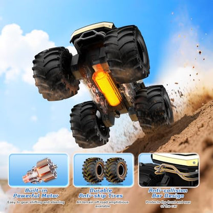 Remote Control Car for Boys, 1:18 Monster Trucks Toys Amphibious RC Cars, 2.4 GHz Waterproof RC Trucks, 4WD All Terrain Off-Road Pickup, Kids Toys for 6-12 Year Old Boys Girls Christmas Birthday Gifts - color: Gold