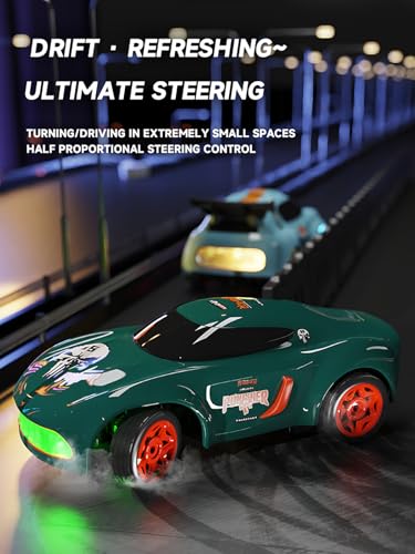 ANTSIR 1/64 RC Drift Car, 7 Colorful LED Lights 4WD RTR Racing Sports Gift | 2.4GHz,15KM/H High Speed, Drifting/Race Tires, Desktop Remote Control Car, Proportional Throttle, Matte Green Concept Model - color: Matte Green Concept Model