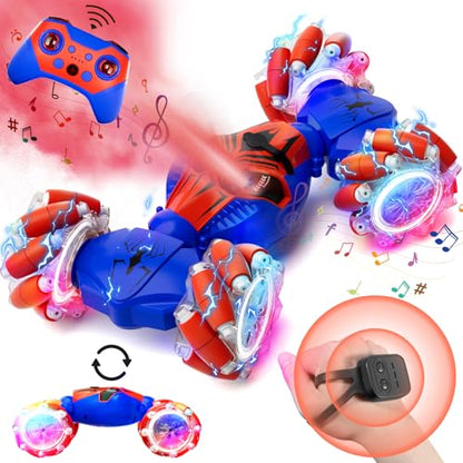Remote Control Car for Boys 8-12, 4WD Gesture Sensing RC Stunt Car 2.4Ghz with Lights Music Sprayer RC Cars for Boys Age 4-7 8-12 Hand-Controlled Cars Toys Birthday Gifts for Kids Girls Blue - color: Blue