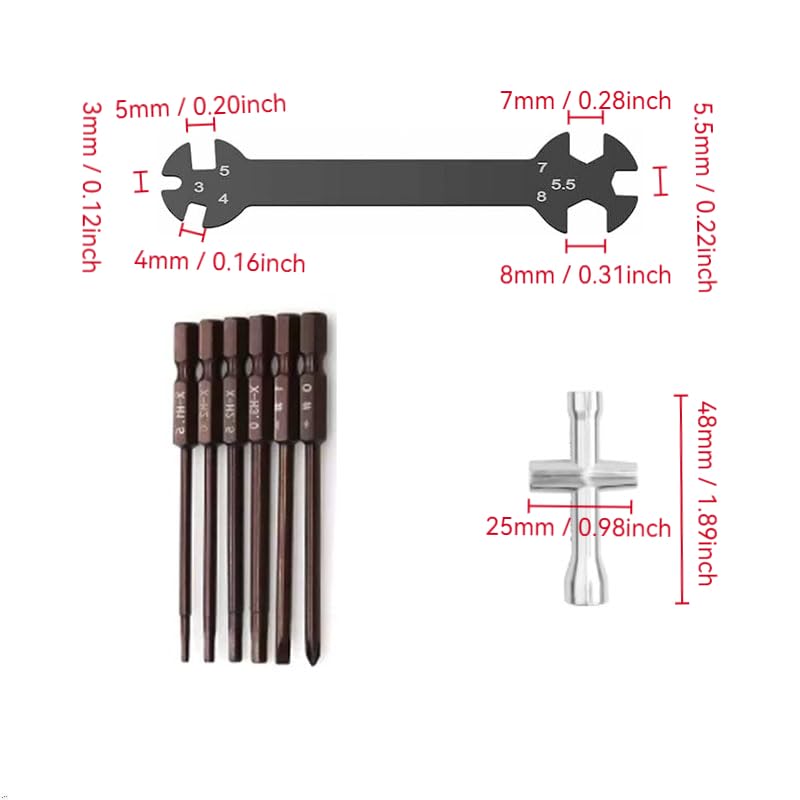 RC Car Repair Tool Set: Hex Screwdrivers 1.5, 2.0, 2.5, 3.0; Phillips Small Socket; Tie Rod Adjustment Tool Suitable for RC Cars and Drone Repair Screwdriver Set Red - color: 1 Red Ribbon Solid