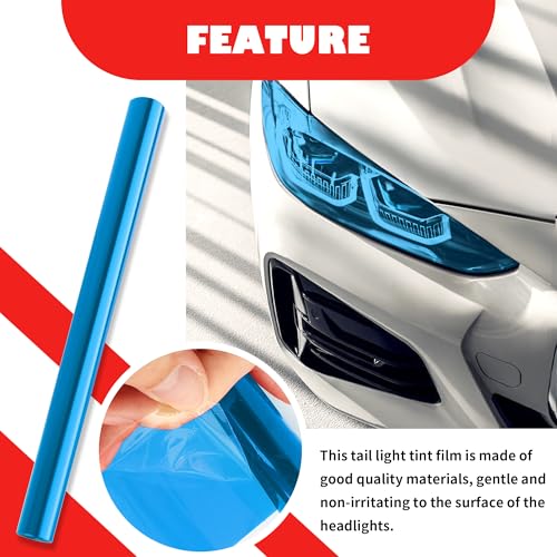 12×47 Inch Car Headlight Tint Film,Self-Adhesive Tail Light Tint Film Kit with Squeegee & Cutter,Universal Taillight Tints Films Automotive Exterior Accessories for Car Fog (Blue) - color: Blue