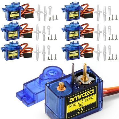 Smraza 6 Pcs SG90 9G Micro Servo Motor Kit (Metal Gear) for Arduino Projects, RC Robot, Robot Arm, Helicopter, Airplane, Car and Boat Control, Mini Servo Applications - size: 6