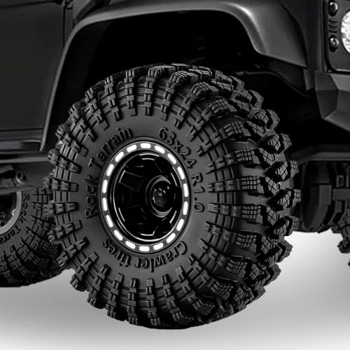 1.0" Beadlock Aluminum Wheels and 63mm Soft Rubber Tires | for SCX24, TRX4M, Ascent 18, FCX24, 1/18 1/24 RC Crawler, 7mm Hex, 0mm Offset, with Foam Inserts, (Black345) - color: Black 345