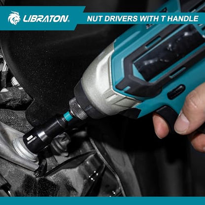 LIBRATON 27PCS Magnetic Nut Driver Set, Ratcheting T Handle, Metric&SAE | Nut Driver Set for Impact Drill, Long Socket Set, Drill Bits, Socket Adapters, Wing Nut Driver, Magnetic Holder, Storage Case - style: 27PCS With Handle