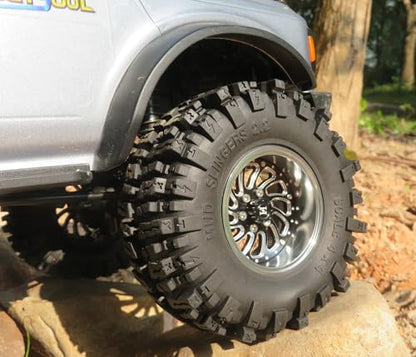 Adjustable Offset 2.2 Beadlock Wheels and Tires Set, 124mm Tall Mud Slingers 2.2 Tires and Wheels for RC Crawler Gen8 Everest 10 SCX10 Capra Upgrades,HS701584 - color: Silver & Black