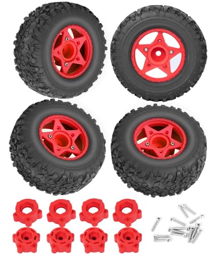 Rc Truck Tires 12mm/14mm/17mm Hex RC Wheels Tires for 1/10 Slash 4×4 2WD,Arrm a Senton,Axia1 Redca t Rc 4wd,w/RC Wheels Hex Detachable Replace Running on Off-Road Tire,Red - color: Red