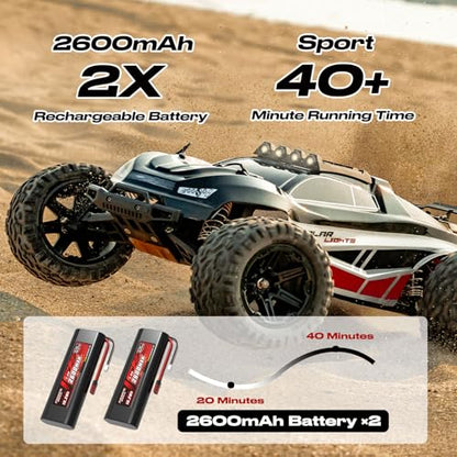 1:8 Scale All Terrain RC Monster Truck 45KM/H for Adults Boys | 2.4GHz Remote Control High Speed Off Road Racing Car with 2 Rechargeable 2600mAh Batteries
