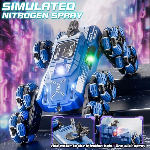 Cool 8-Wheel Gesture RC Stunt Car, 2.4GHz Climbing Toy for Ages 6-14 | 8-Wheel Double-Sided Climbing Vehicle, Gesture & Remote Dual Control, Built-in Lights and Music, Transformable Drift RC Car - color: Blue