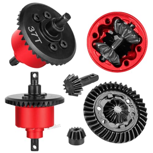 RC Aluminum Transmission Gearbox Case & 37T Diff Gear Upgrades Part for 1/10 Slash/Rustler/Stampede/Jato 4X4 4WD VXL/XO-1,Replace #6880#6881,Red - color: Red-(rc Upgrades Part）