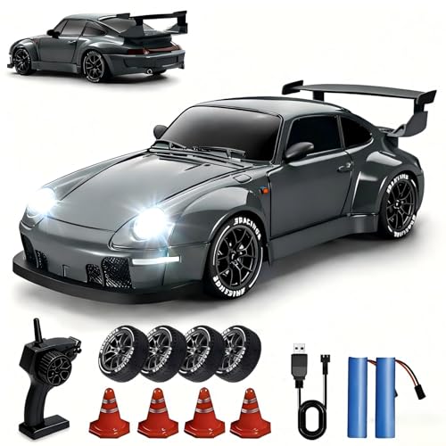 1:24 Scale RC Drift Car with LED Lights, 25km/h 4WD High Speed, Dual Batteries 50+ Min Play, 2.4GHz Remote Control, Multi-Surface Drift Tires, Racing Toy Vehicle for Adults Boys Girls, Storm Drive - color: 1:24 Storm Drive