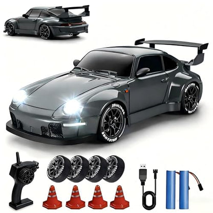 1:24 Scale RC Drift Car with LED Lights, 25km/h 4WD High Speed, Dual Batteries 50+ Min Play, 2.4GHz Remote Control, Multi-Surface Drift Tires, Racing Toy Vehicle for Adults Boys Girls, Storm Drive - color: 1:24 Storm Drive