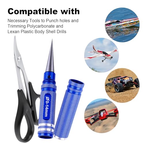 Hobbypark 0-14mm Hole Puncher Reamer w/Sleeve and Curved Scissors Set Universal Tool for RC Car Body Shell Lexan Plastic (with Blue Reamer)