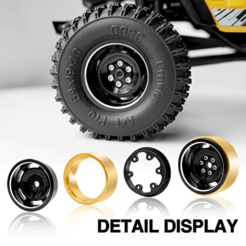 OGRC 1.0 Beadlock Wheels 3mm Negative Offset Wheel Rims 32g Heavy Crawler Wheels with Brass Wheel Rings for TRX4M SCX24 Axial AX24 FCX24 1/18 1/24 RC Upgrade Parts - Black - color: Black