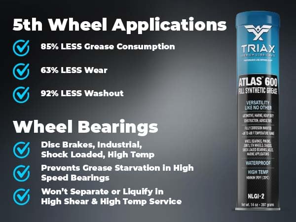 TRIAX Atlas 600 - Full Synthetic Grease - Ultra Duty - All 5th Wheel, Bearings, Joints, Pivots, Bolts - Super Adhesive - Marine - Wide Temp Range -40 F to 450 F - 14 oz Tube (1 Tube) - size: 1 Tube