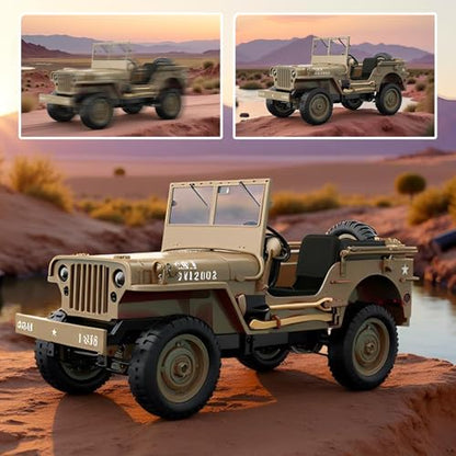RC Willys Military Jeep 4x4 Rock Crawler Camel | C8815 Army Jeep with Two Batteries & Machine Gun - color: C8815-camel