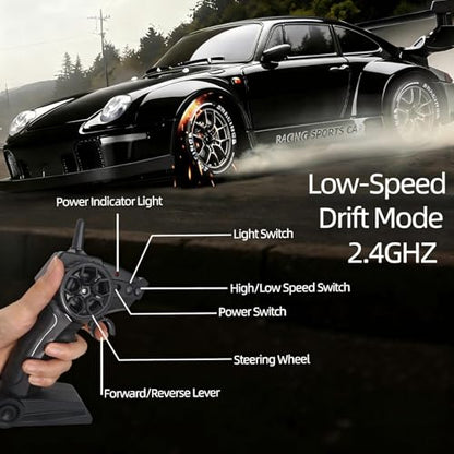 1:24 Scale RC Drift Car with LED Lights, 25km/h 4WD High Speed, Dual Batteries 50+ Min Play, 2.4GHz Remote Control, Multi-Surface Drift Tires, Racing Toy Vehicle for Adults Boys Girls, Silent Partner - color: 1:24 Silent Partner