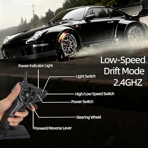 1:24 Scale RC Drift Car with LED Lights, 25km/h 4WD High Speed, Dual Batteries 50+ Min Play, 2.4GHz Remote Control, Multi-Surface Drift Tires, Racing Toy Vehicle for Adults Boys Girls, Silent Partner - color: 1:24 Silent Partner