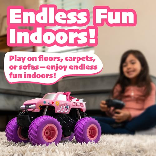 Threeking 1:16 Amphibious Monster Truck Pink Remote Control Car for Girls | Waterproof Durable 4WD Off-Road RC Crawler Cars Pick-Up Unique Toys Gifts for Ages 6-12 - color: Pink