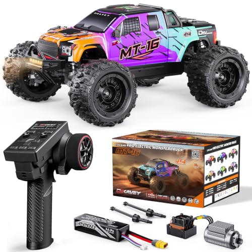 MT16 1/16 50MPH Brushless 4WD RC Truck,All-Terrain Remote Control Car Adult | with 3S Battery,Waterproof Fast Off-Road 4X4 RC Truggy for Adults,Suitable as Gift for Snow/Sand Adventures--Gradient Purple - color: Purple, size: 1/16