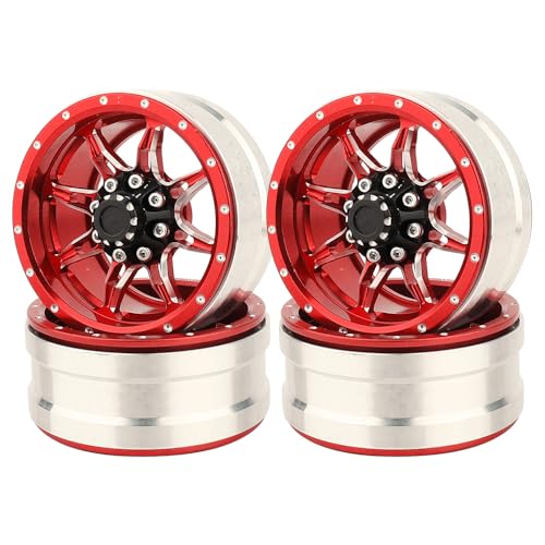 1.9 inch Metal Beadlock Wheel Rims Hubs for Axial SCX10 I II III 90046 SCX10 PRO Capra TRX4 RC4WD D90 1/10 RC Rock Car Crawler Upgrade Part (red) - color: Red