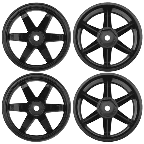 4Pack HIRCQOO RC Plastic Wheel Rims 12mm Hex Hub OD 52mm Compatible with 1/10 On-Road Racing Touring Drift Car Tamiya TT-01 Kyosho RedCat Sakura D4 XIS HSP 1/10 RC Scales,Width 26mm (Black)