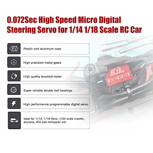 AGFRC B13DLS V2 0.072s Titanium Gear Sub-Micro RC Servo | 8.4V HV, 2.7kg Torque, Dual Ball Bearings, Programmable, 180° Angle, for 1/14-1/24 RC Cars, Crawlers & Planes