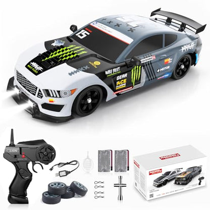 Remote Control Car RC Drift Car 1:16 Scale 4WD 18KM/H High Speed Model Vehicle 2.4GHz with LED Lights Spray Rubber Tire Racing Sport Toy for Adults Boys Girls Kids Gift 2Pcs Rechargeable Batteries - color: E-grey