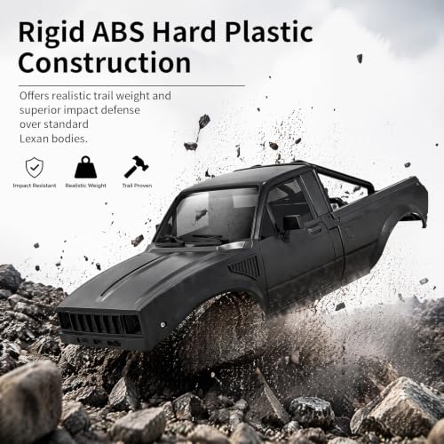 1/24 RC Crawler Hard Body Shell with Bed Rack, ABS Plastic Pickup Truck Body Shell Replacement Compatible with Axial SCX24 C10 Bronco Wrangler Base Camp 4Runner, Black
