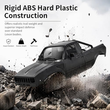 1/24 RC Crawler Hard Body Shell with Bed Rack, ABS Plastic Pickup Truck Body Shell Replacement Compatible with Axial SCX24 C10 Bronco Wrangler Base Camp 4Runner, Black