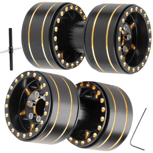1.0 Beadlock Wheel Rims with Adjustable Offset for 1/18 Trx4m,1/24 SCX24 RC Crawler Car,RC Brass 1.0" Dually Beadlock Wheels Rims,RC Truck 7mm Hex Wheels Rims,4pcs