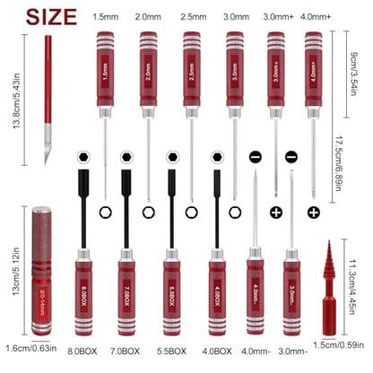 19Pcs RC Car Tool Kit Hex Screwdriver Set Nut Drivers Phillips Screwdrivers Plier Wrench Body Reamer for 1/8 1/10 Traxxas Axial Arrma DJI Drone Boat RC Repair Tool Kit Red - color: Red