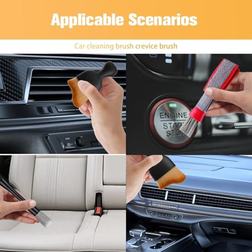 3PCS Car Detailing Brush Kit, Including 3 Ultra Soft No Scratch Boar Hair & 3 Vent Cleaning Brushes, Multi-Use Automotive Interior Detailing Kit, Universal for Most Vehicles (Short) - size: 3PCS/Short
