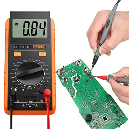 Proster LCR Meter Multimeter Capacitance Inductance Resistance Tester | 200pF-2000μF Capacitance, 200μH-20H Inductance, 200Ω-100kΩ Resistance. Rotatable LCD Data Hold Auto Power Off Zero Adj - color: Yellow