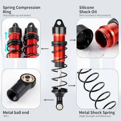 RC Car Front & Rear Shocks Set Adjustable Shocks Compatible with 1/8 Arrma Typhoon 6S Redcat FS/ZD Racing Buggy Truggy Replacement Parts (Front) - style: Front