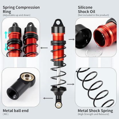 RC Car Front & Rear Shocks Set Adjustable Shocks Compatible with 1/8 Arrma Typhoon 6S Redcat FS/ZD Racing Buggy Truggy Replacement Parts (Front) - style: Front