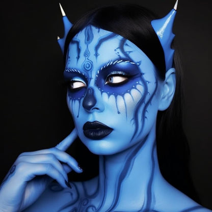 White Black Blue Face Paint + 3PC Sponge + Brush Body Paint Set, Eye Black for Baseball Softball Sport Games, Face Painting Kit for Halloween Makeup, Cosplay, Costume, SFX Makeup, Theme Parties - color: AVATAR