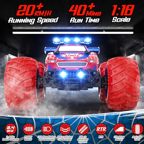 EpochAir 1:18 Remote Control Car - 20km/h 2.4GHz All Terrain Off-Road Monster Truck with Bodylights&Headlights &Headlamps, Rechargeable Toy Car Gift for 3 4 5 6 7 8 9 10-12 Year Old Boys Girls Kids | All Terrain Off-Road Monster Truck with Bodylights&Head