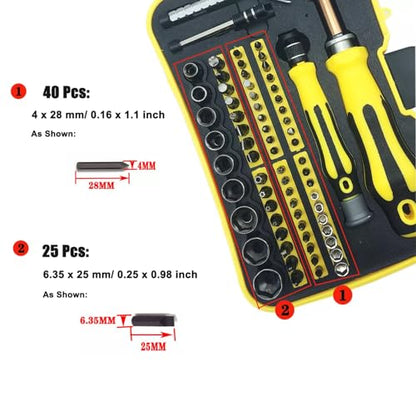 70-in-1 Screwdriver Bit Set - Magnetic Precision Bits for Electronics, Furniture & Auto Repair, CR-V Steel with Portable Case (1/4" Hex Shank with 2 Handle)