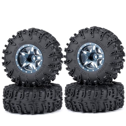 4PCS 1.3" Beadlock Wheel Tires Set Aluminum 1.3inch 5-Spoke Beadlock Wheel Hub Wheel Rim 7mm Hex ＆ 70mm/2.76inch Rubber Crawler Tires for 1/18 1/24 RC Crawler Car SCX24 TRX4M (Titanium) - color: Titanium