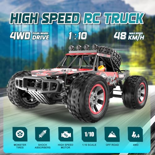 1/10 Scale Fast RC Cars, 48KM/H 4WD Off-Road High Speed Remote Control Trucks for Adults and Kids Boys, All Terrain Truck Toys Gifts Yellow - style: 9203E-YELLOW