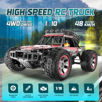 1/10 Scale Fast RC Cars, 48KM/H 4WD Off-Road High Speed Remote Control Trucks for Adults and Kids Boys, All Terrain Truck Toys Gifts Yellow - style: 9203E-YELLOW